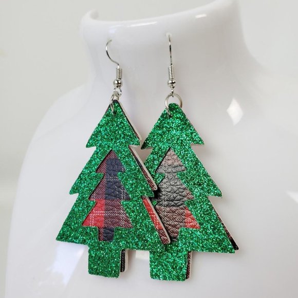 Christmas Tree Festive Holiday Season Sparkly Earrings - Picture 1 of 5